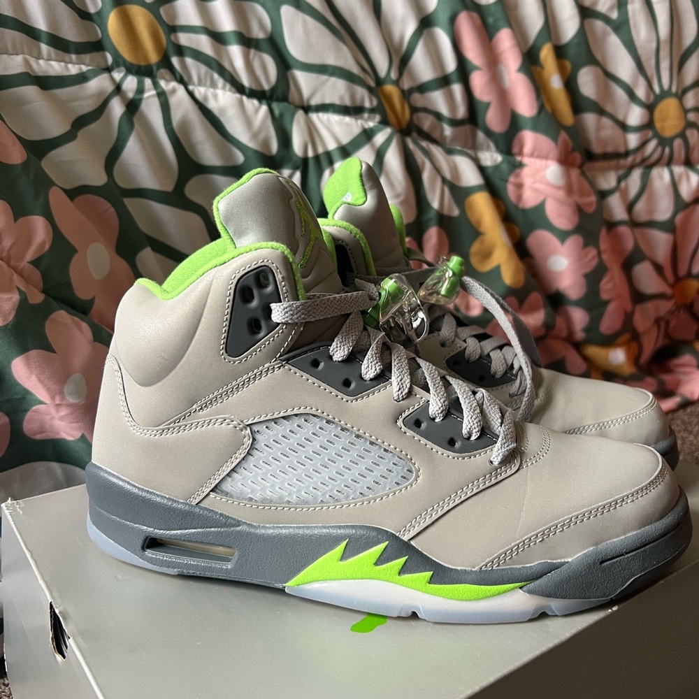 Nike Air Jordan 5 Light Grey with Neon Green Accents